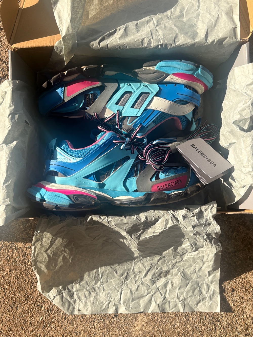 Balenciaga Blue & Pink Multi-Panel Runner Sneakers - Picture 1 of 3
